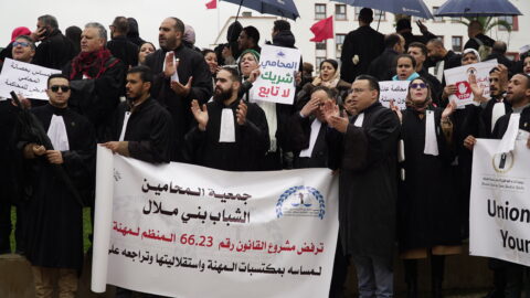 “وهبي ارحل”.. المحامون يحتجون أمام وزارة العدل رفضًا لمشروع قانون المهنة