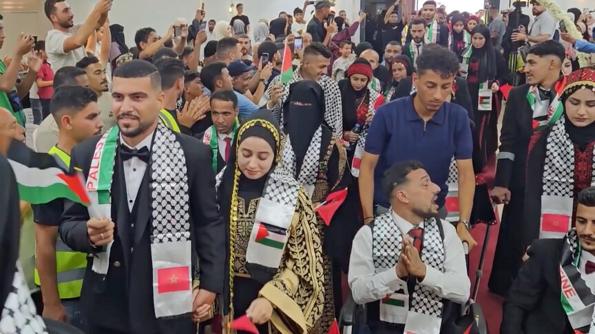 بتمويل مغربي.. زفاف جماعي لـ40 شابا من مصابي الحرب في غزة